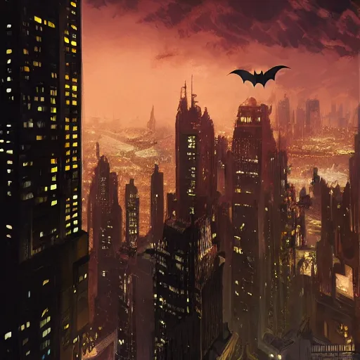 Batman overlooking Gotham City from a skyscraper at | Stable Diffusion ...