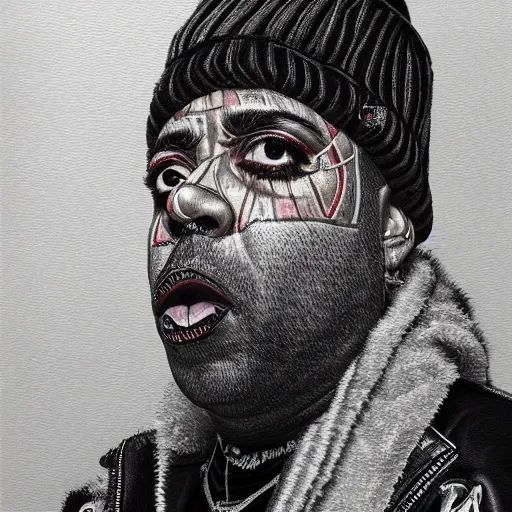 Image similar to detailed portrait of westside gunn, glitchcore, neo - impressionism, grayscale