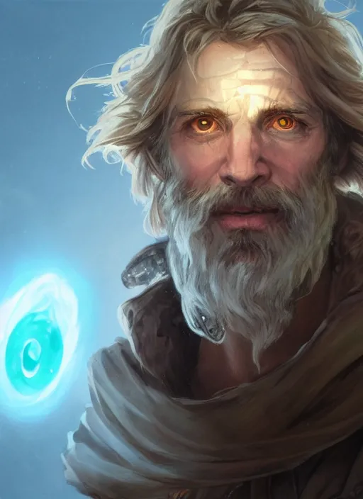 Prompt: 35 year old paladin missing an eye, Glowing white eye, shaggy hair, sad, scruffy beard, dungeons and dragons portrait, highly detailed, realistic body, digital painting, artstation, concept art, sharp focus, illustration, art by artgerm and greg rutkowski and alphonse mucha, Unreal Engine, 8k, HD