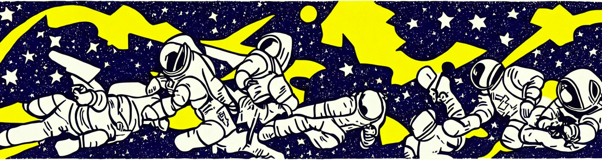 Image similar to astronauts in the space by roy lichtenstein