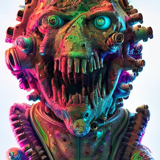 Prompt: fleshy - cyborg - creature - zombie, mechanical - limbs, wayne - coyne, vivid - colors, deathscape, critters - movie, 4 k, artstation, high - detail, dramatic - lighting,