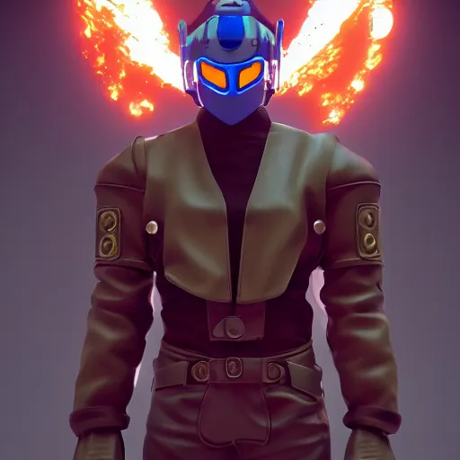 Prompt: an epic anime of a energy man, leather jacket, leather gloves, megaman helmet, ghibli, unreal 5, octane render, rpg portrait, dynamic lighting, epic, epic anime, 2 d