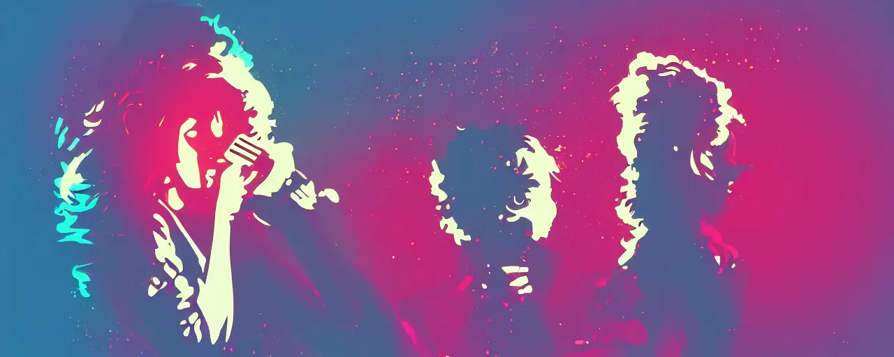 Image similar to woman rapping into microphone, silhouette, outrun, hip hop, digital art, 4k