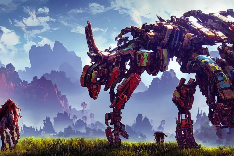 Image similar to grazer machine mecanical creature robot of horizon forbidden west horizon zero dawn bioluminiscence global illumination ray tracing hdr fanart arstation by ian pesty and alena aenami artworks in 4 k