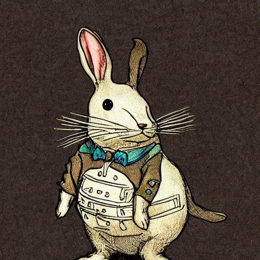 Prompt: steampunk rabbit, by beatrix potter