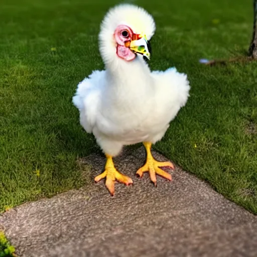 Prompt: A realistic baby Chiken doing yoga, photorealistic,