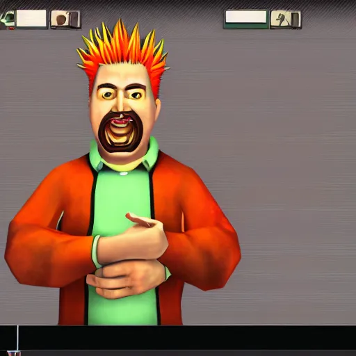 Prompt: in-game screenshot of Guy Fieri in Garrys Mod (2006)