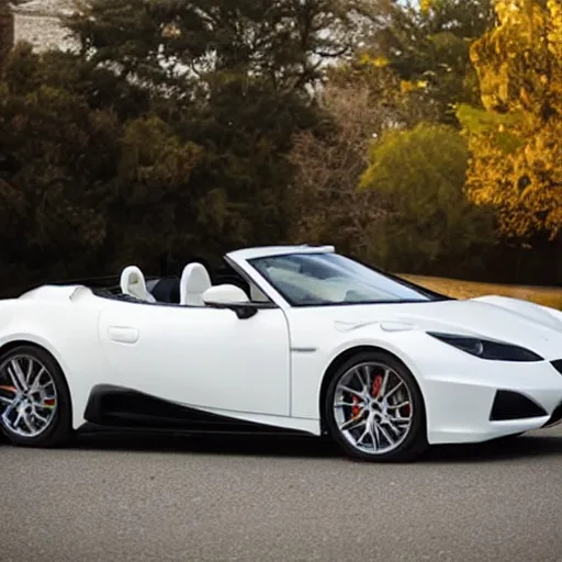 Prompt: a convertible sports car with seats covered in white fur