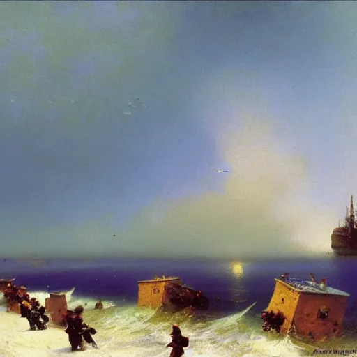 Image similar to Dwarf bees landing in Normandy, 1944, Aivazovsky.