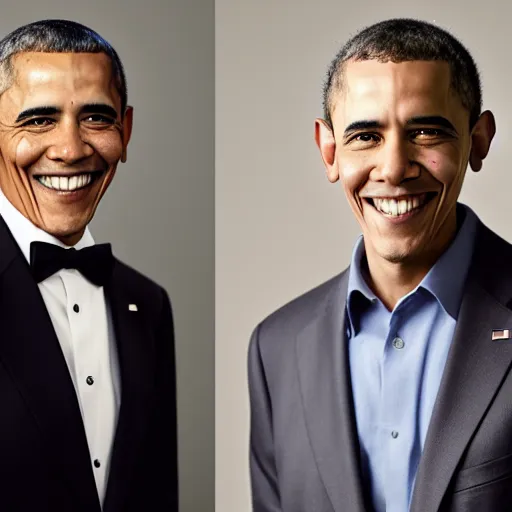 Image similar to A portrait Obama teams up with a teenage Obama, perfect faces, 50 mm, award winning photography