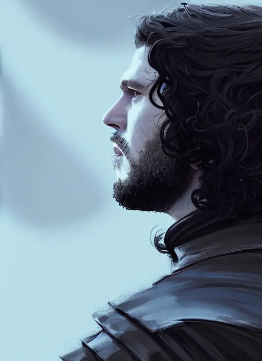 Prompt: side profile centered painted portrait, kit harrington as jon snow, d & d, white walker, matte painting concept art, art nouveau, beautifully backlit, swirly vibrant color lines, fantastically gaudy, aesthetic octane render, 8 k hd resolution, by ilya kuvshinov and cushart krentz and gilleard james