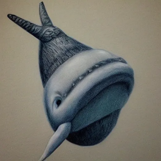 Prompt: narwhal, portrait, hyperrealistic, drawing