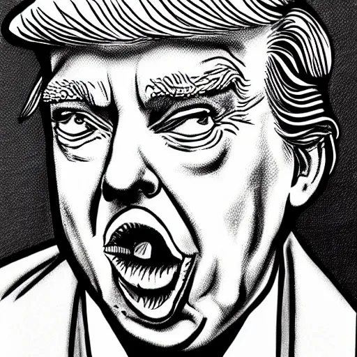 Image similar to close - up portrait of donald trump eating paper, by robert crumb