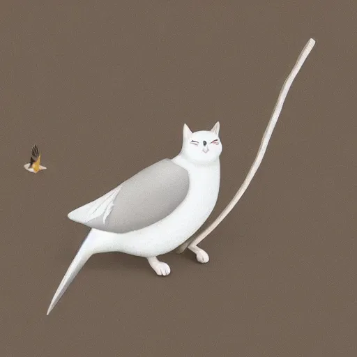 Prompt: cat playing with a dove biting a branch, photorealistic, detailed