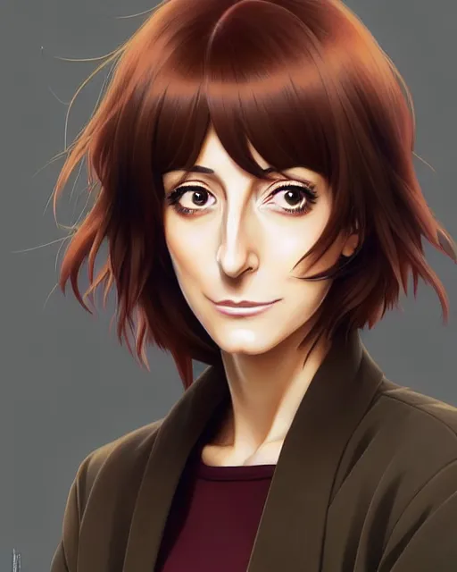 Image similar to portrait Anime as Lisa Edelstein girl cute-fine-face, brown-red-hair pretty face, realistic shaded Perfect face, fine details. Anime. realistic shaded lighting by Ilya Kuvshinov katsuhiro otomo ghost-in-the-shell, magali villeneuve, artgerm, rutkowski, WLOP Jeremy Lipkin and Giuseppe Dangelico Pino and Michael Garmash and Rob Rey