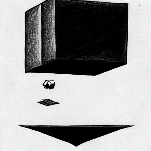 Prompt: a drawing of a black cube floating over the ocean in the style of Marco Tirelli