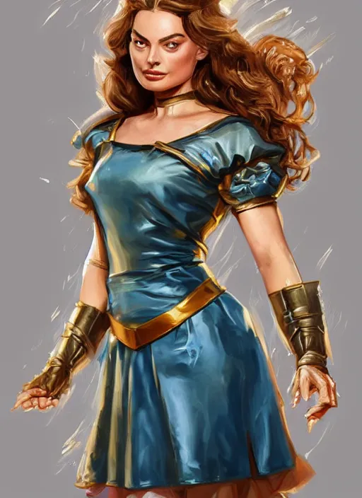 Image similar to beautiful female dorothy gale woman, margot robbie as dorothy, full body character concept, armor, super powers, fantasy, intricate, elegant, highly detailed, digital painting, artstation, concept art, shining, sharp focus, illustration, art by stanley lau