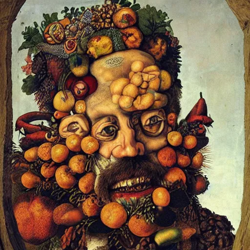 Prompt: a portrait of a hipster by arcimboldo.