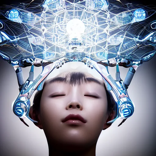 Prompt: beautiful centered fine art photo portrait of hoyeon jung as a solarpunk robotic humanoid withwhite mechanical parts with led lights, bathing in a calm lake, ultra - detailed and intricate, white background, sun lighting, soft focus, slow exposure hdr 8 k