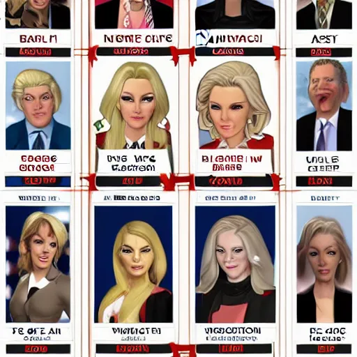 Image similar to character sheet for blonde republican battle karens