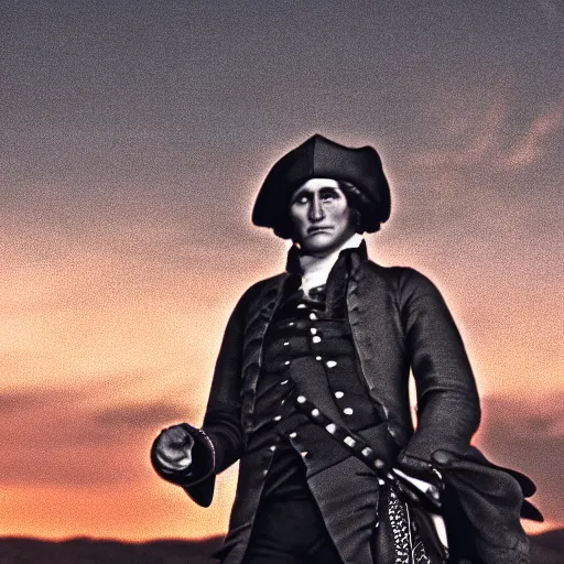 Prompt: george washington stars in a gunslinger spaghetti western, movie still, dramatic lighting, sunset