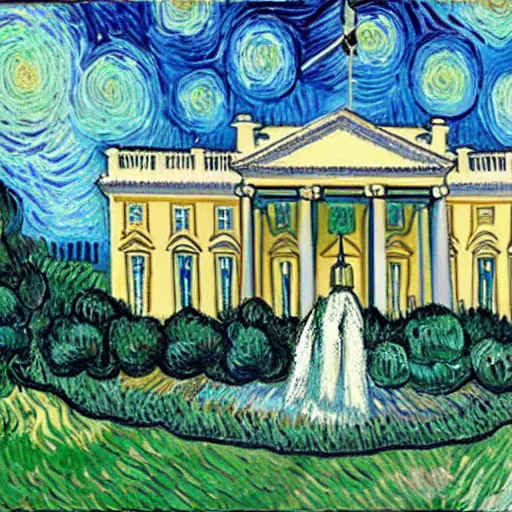 Image similar to White house, painted by Van Gogh