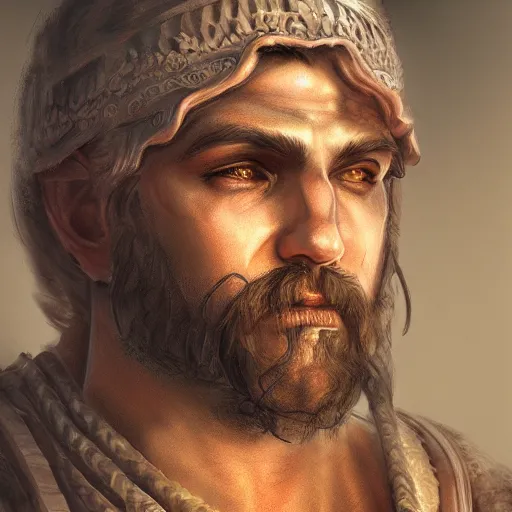 Image similar to Greek man, high resolution fantasy concept art, realistic, intricate details, soft lighting