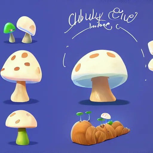 Image similar to a cute chubby mushroom, stylized, digital art, blue scheme, mobile game