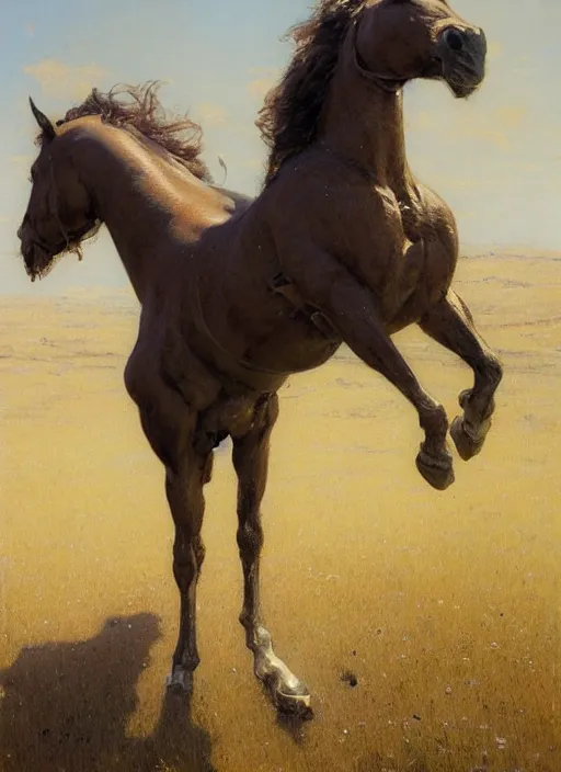 Image similar to portrait of one meadow metal horse by gaston bussiere, anna nikonova aka newmilky, greg rutkowski, yoji shinkawa, yoshitaka amano, tsutomu niehi, moebius, donato giancola, geoffroy thoorens, concept art, trending on artstation, featured on pixiv, cinematic composition, 8 k