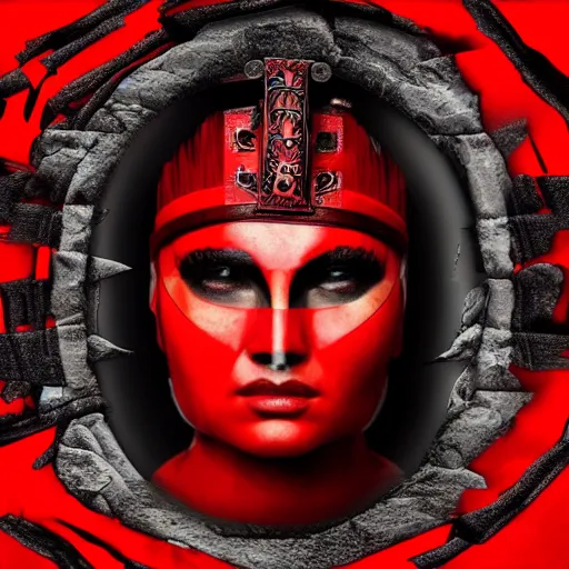 Image similar to portrait of an ancient warrior red and black theme