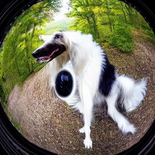 Image similar to fisheye lens photo of a borzoi