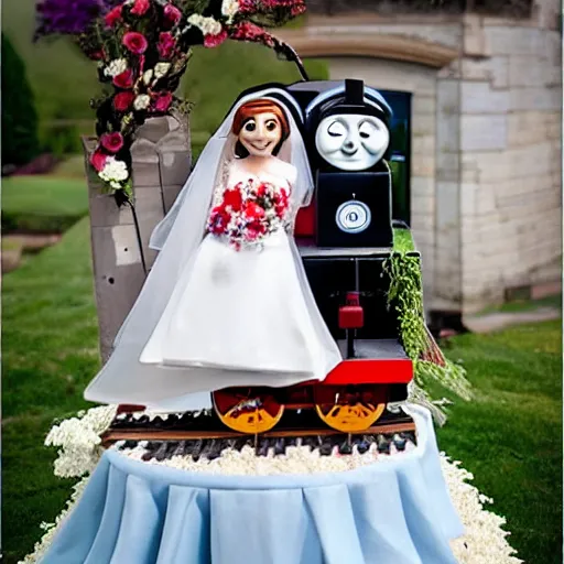 Image similar to thomas the tank engine getting married at his wedding