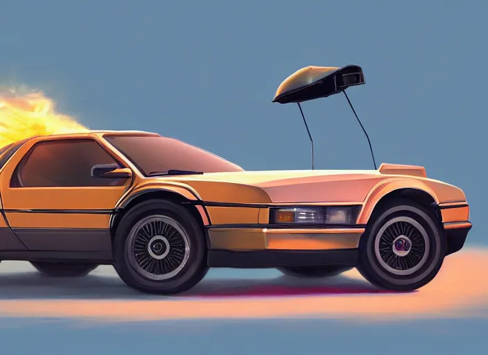 Image similar to wide view shot of a new car for 2 0 3 2 with offroad tires installed. style by petros afshar, christopher balaskas, goro fujita, and rolf armstrong. car design by delorean alpha and volvo.