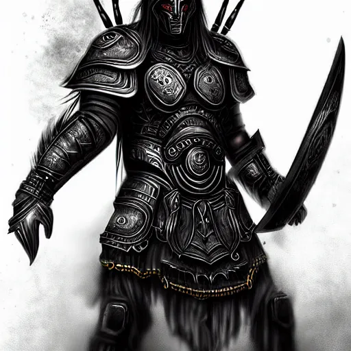 Image similar to epic chthonic ancient warrior black veins by Boris Valejio, high detailed digital art