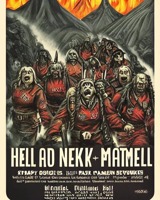 Image similar to 1 9 7 0 s national parks poster for hell, poster design, 4 k, heavy metal art style, warhammer 4 0 k