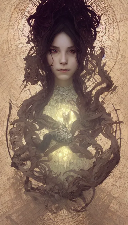 Image similar to dark twisted fairytale, fibonacci, sweat drops, insane, intricate, highly detailed, digital painting, artstation, concept art, smooth, sharp focus, illustration, Unreal Engine 5, 8K, art by artgerm and greg rutkowski and alphonse mucha