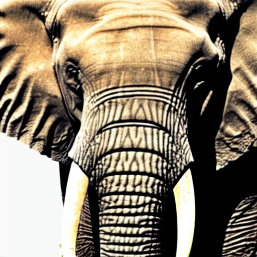 Image similar to a detailed, close - up photograph of an elephant with tiger skin