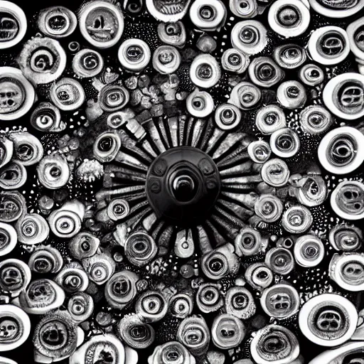 Image similar to a wheel covered in eyes