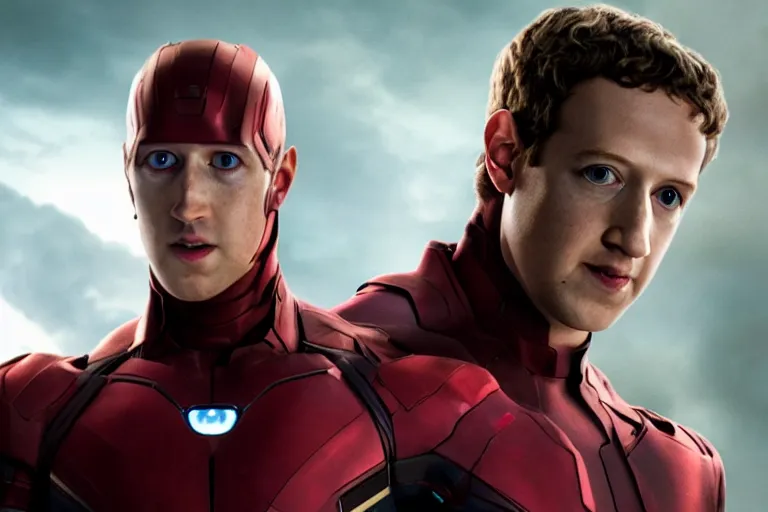 Image similar to film still of Mark Zuckerberg as Vision in Avengers Age of Ultron, 4k