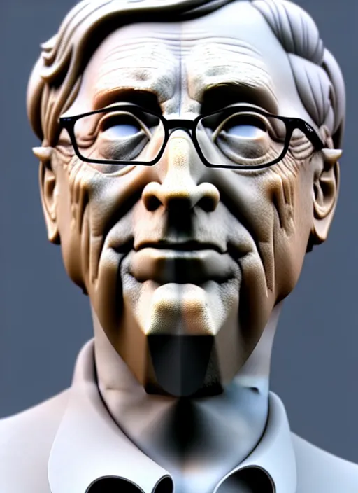 Image similar to bill gates as marble statue, soft surface texture, very realistic 3 d render, soft sun lights, 4 k, high detailed photography result