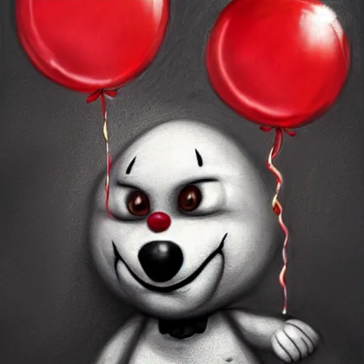 Prompt: surrealism grunge cartoon portrait sketch of a teddy bear with a wide smile and a red balloon by - michael karcz, loony toons style, pennywise style, horror theme, detailed, elegant, intricate