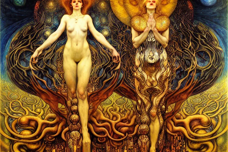 Image similar to Divine Chaos Engine by Karol Bak, Jean Delville, William Blake, Gustav Klimt, and Vincent Van Gogh, symbolist, visionary