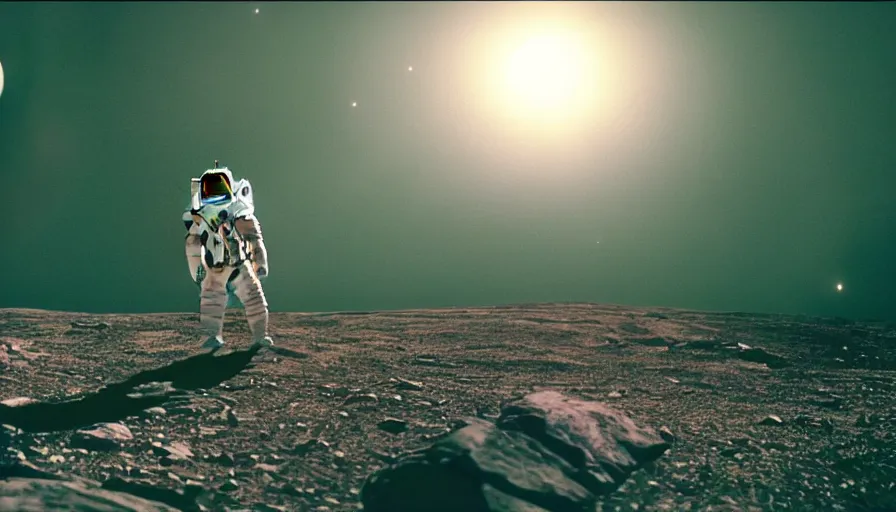 Image similar to movie still of a transcendental astronaut being, cinematic composition, cinematic light, anamorphic lens