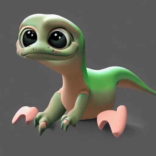 Prompt: a cute baby dinosaur with big eyes, 3d model, shaded, matte on canvas