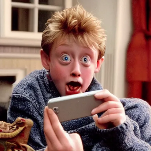 Image similar to Home Alone if Kevin had a smartphone
