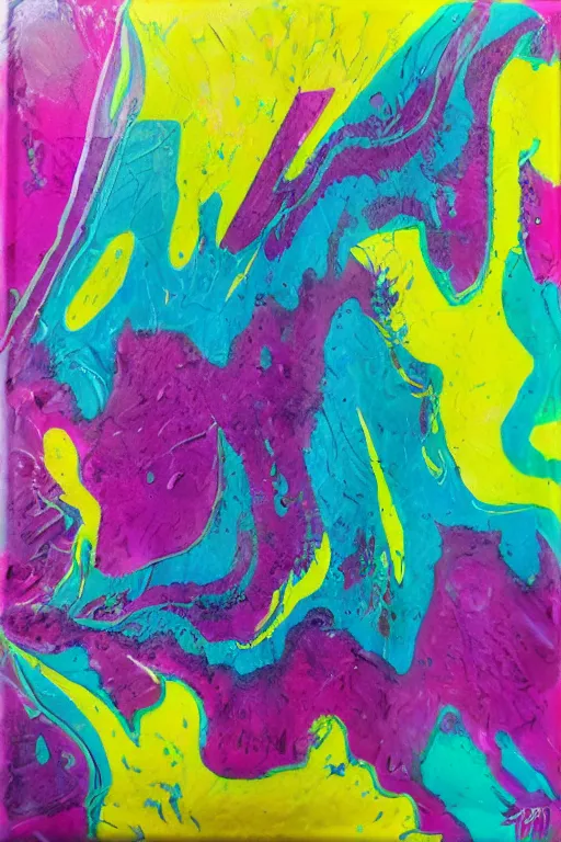 Prompt: acrylic paint pour, watercolor, marbling, graffiti, very detailed, large white border, 144x144 canvas, hd, high resolution print :1 Black, Magenta, Yellow and Cyan:1