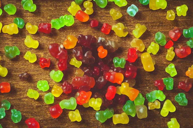 Prompt: wild gummy bears, nature photography, national geographic, cinematic lighting