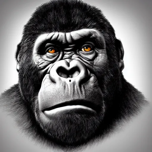 Prompt: Joe Rogan becomes a 300 pound Gorilla, hyper realistic, digital art, intricate