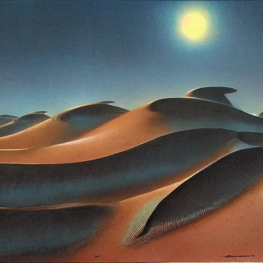 Prompt: The desert world of Dune, Arrakis, by Bruce Pennington