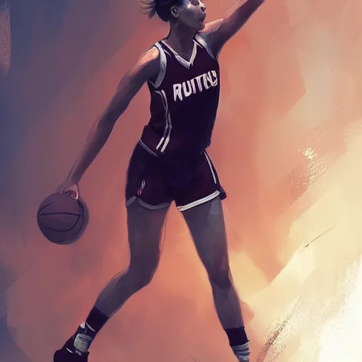 Image similar to painting of an woman basketball player, greg rutkowski, cg worker artstation